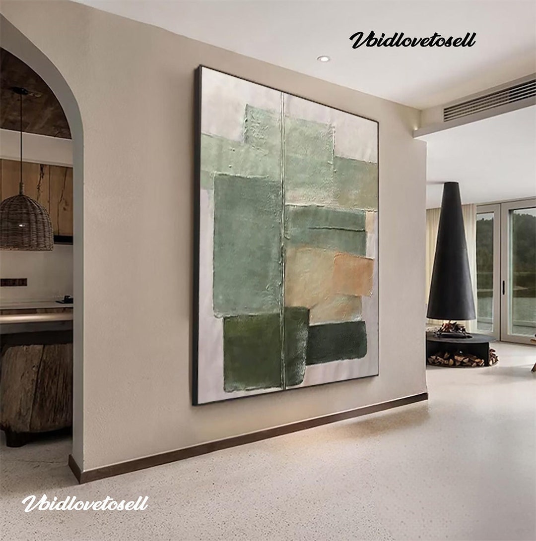 Green Abstract Painting, Wabi Sabi Textured Wall Art on Canvas - Etsy