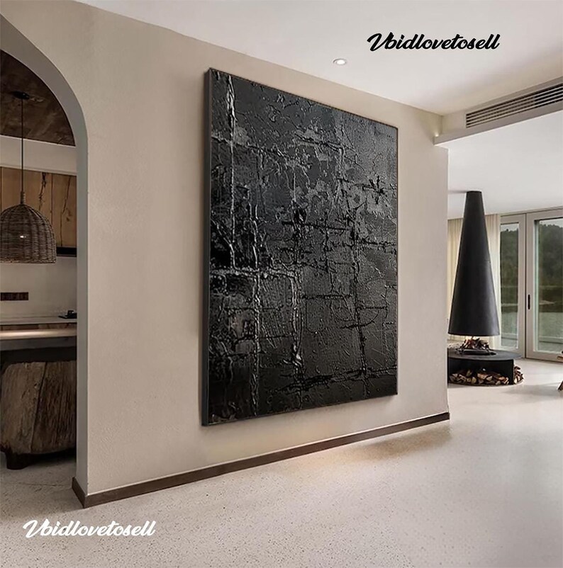 Black Textured Wabi Sabi Art Black Wall Art Black Minimalist Abstract ...