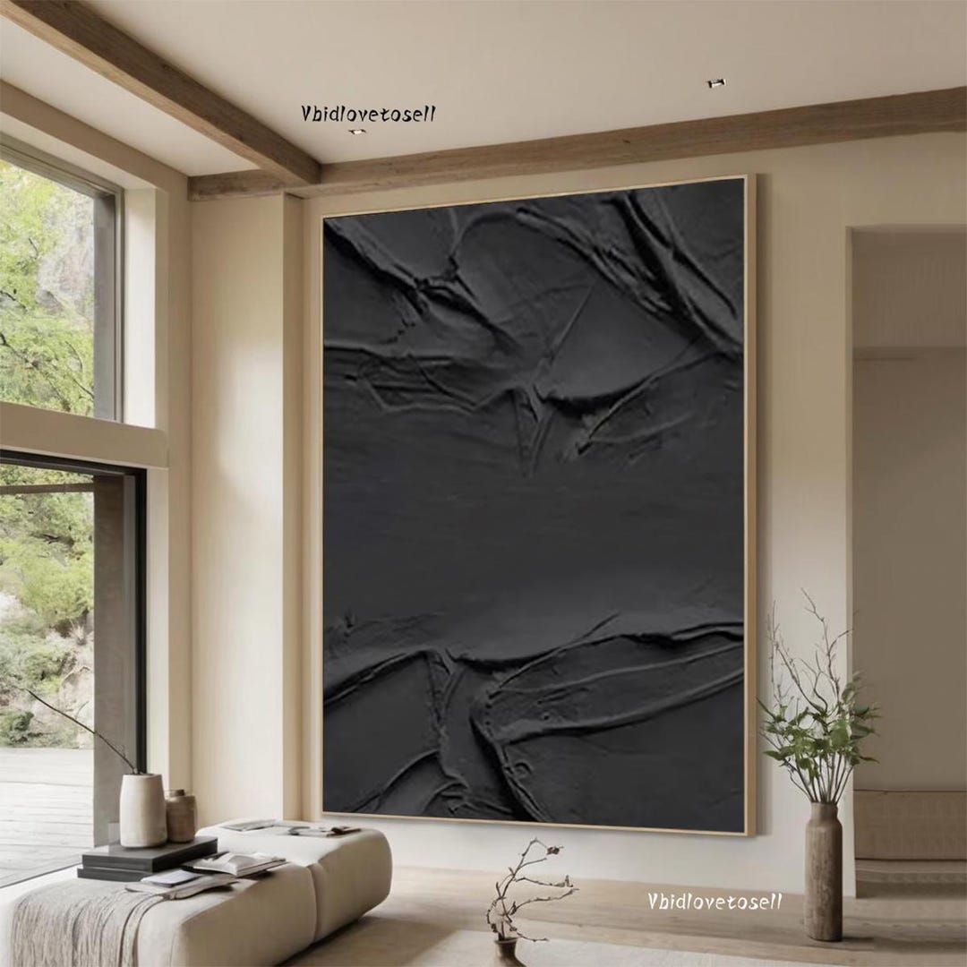 Large Black Textured Wabi Sabi Art Black Wall Art Black Minimalist ...