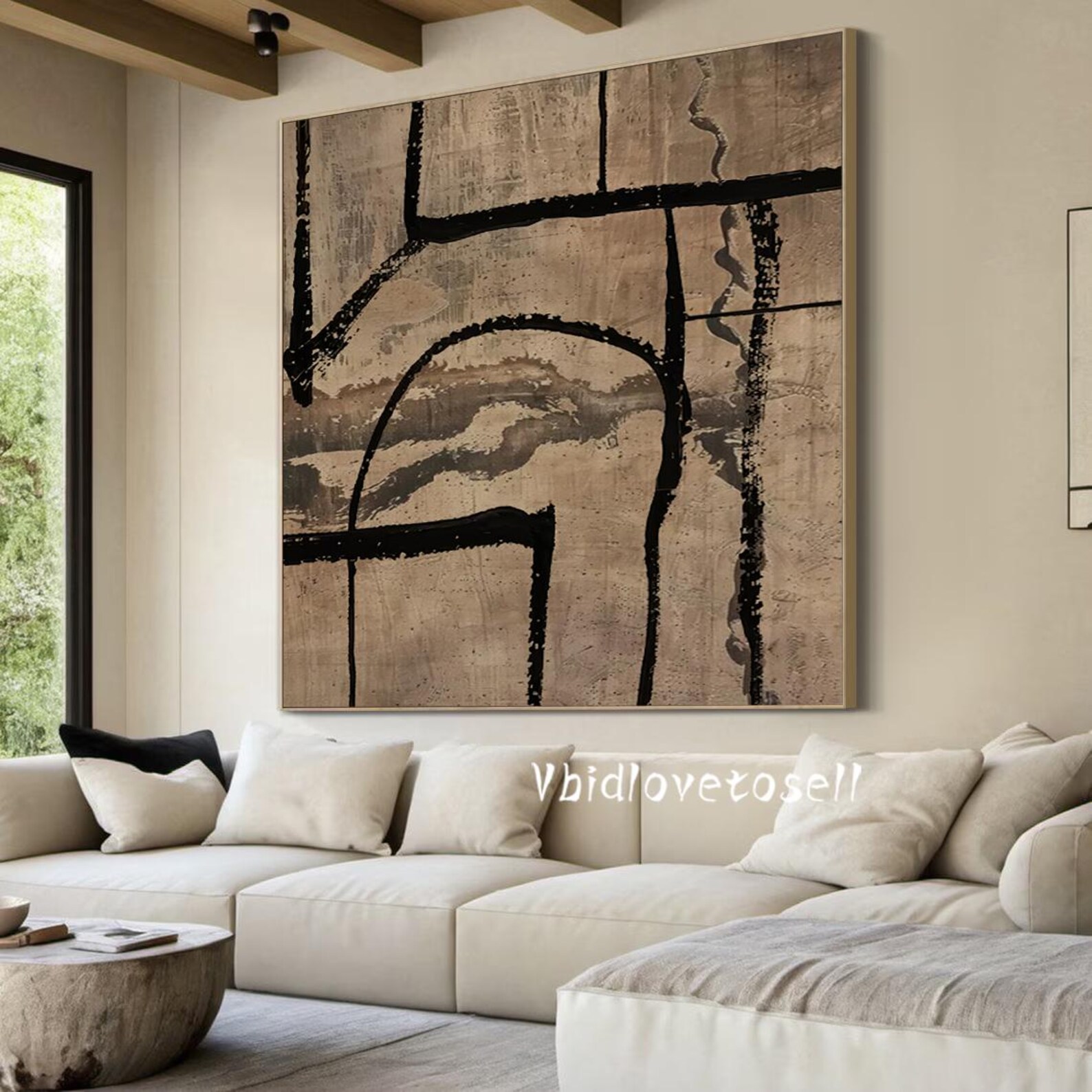 Large Beige & Black Wabi Sabi Abstract Painting on Canvas - Etsy