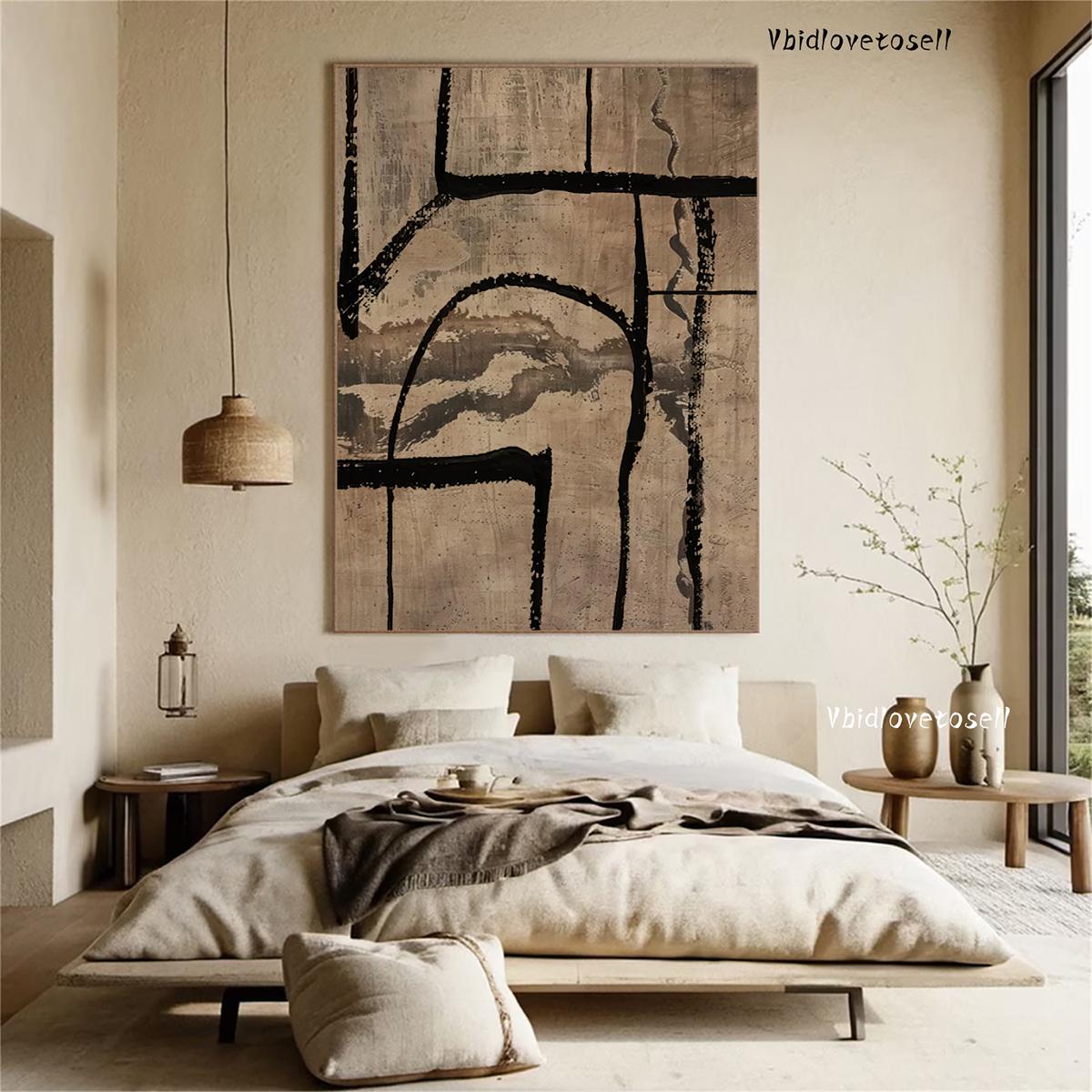 Large Beige & Black Wabi Sabi Abstract Painting on Canvas - Etsy