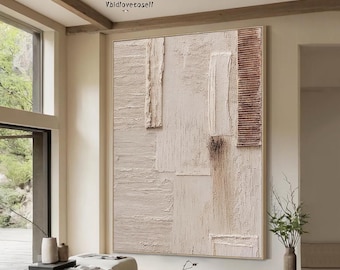 Gran lienzo abstracto beige, arte mural texturizado Wabi Sabi