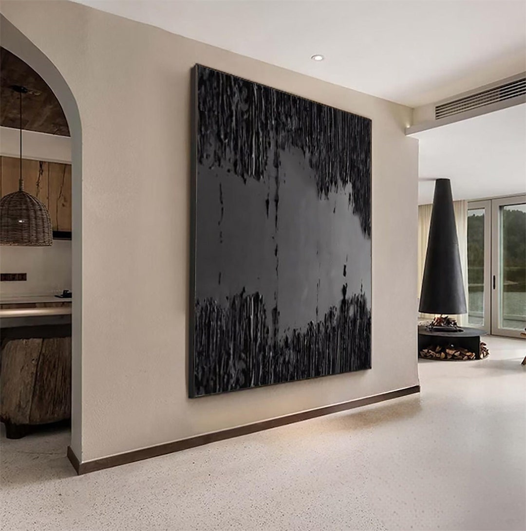 Black Textured Abstract Painting, Wabi Sabi Wall Art on Canvas - Etsy