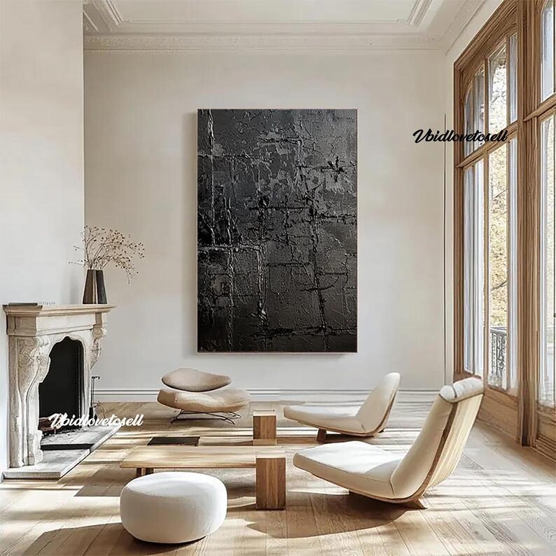 Black Textured Wabi Sabi Art Black Wall Art Black Minimalist Abstract ...
