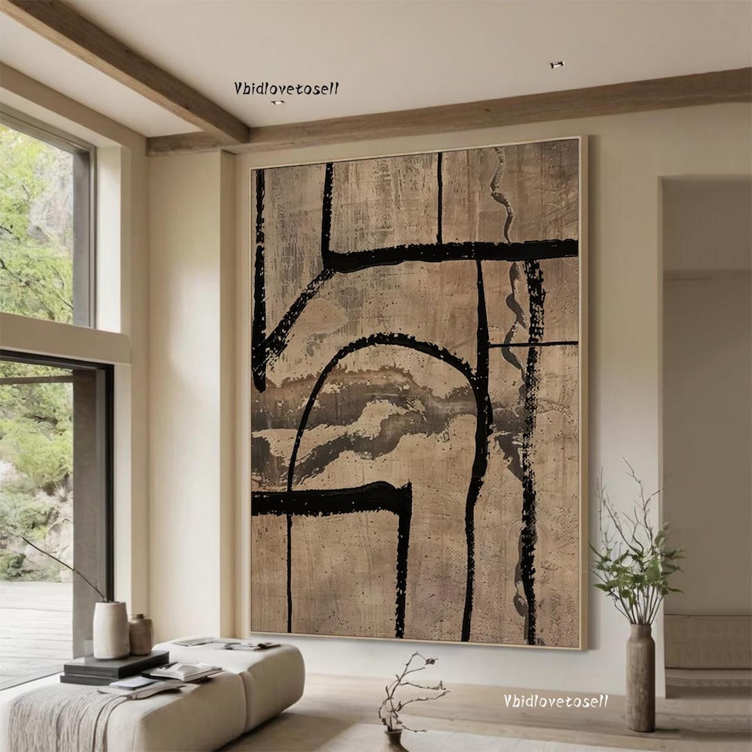 Large Beige & Black Wabi Sabi Abstract Painting on Canvas - Etsy