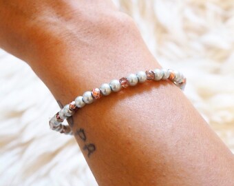 Light Blue Faux Pearl Bracelet, Blue Faux Pearl Beaded Bracelet, Rose Gold & Blue Pearl Bead Bracelet, Light Blue Sparkly Beaded Bracelet,