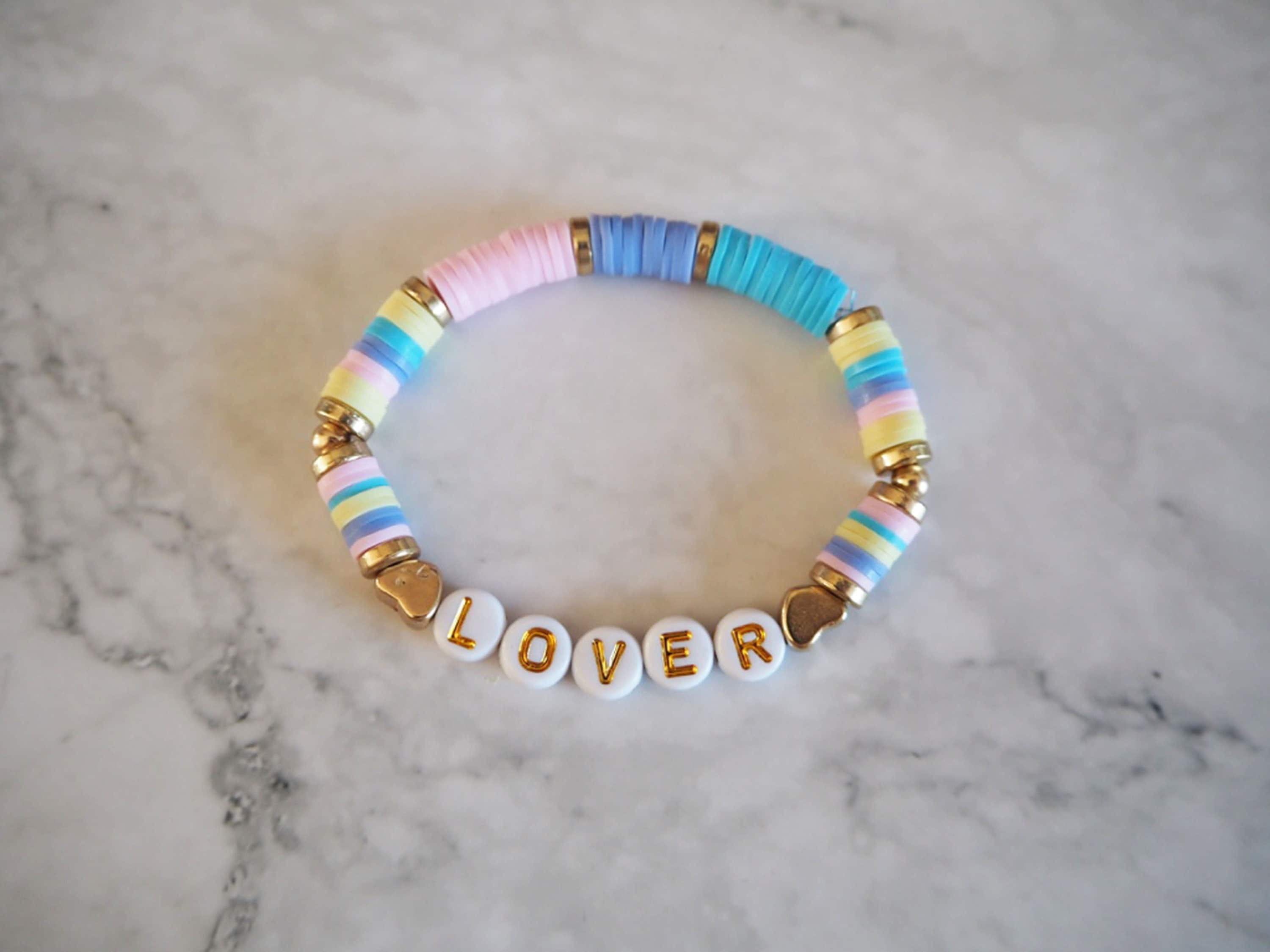 Handmade Beaded Polymer Clay Bracelet: Taylor Swift Lover Theme