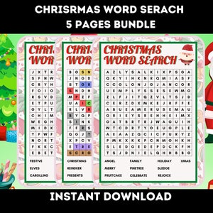 Christmas Word Search | Printable Christmas Game | Xmas Word Search | Christmas Printables| Holiday Party Game | Christmas Games for Kids
