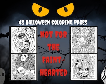 45 Printable coloring pages for Adults: Dark Academia, Gothic Coloring Book, Horror. Digital Download Printable Adult Coloring Pages