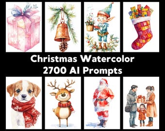 2500 Midjourney Watercolor Christmas Cliparts Prompts, AI Art, Midjourney Prompt, Nursery Art Digital Art Print Wall Art Decor Illustrations