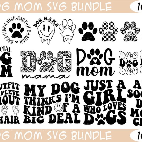 Dog Mom Svg Bundle, Dog Mama Svg Bundle, Retro Dog Mom Svg, Dog Quotes Svg, Dog Wavy Svg, Groovy Dog Mom Shirt Svg, Png Cut File For Cricut