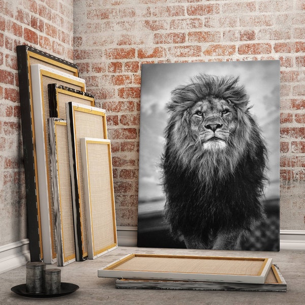 Black And White Lion Canvas Wall Art Painting, Animal Wall Decoration, Canvas Art, Canvas Printing, Lion Painting, Home Decoration