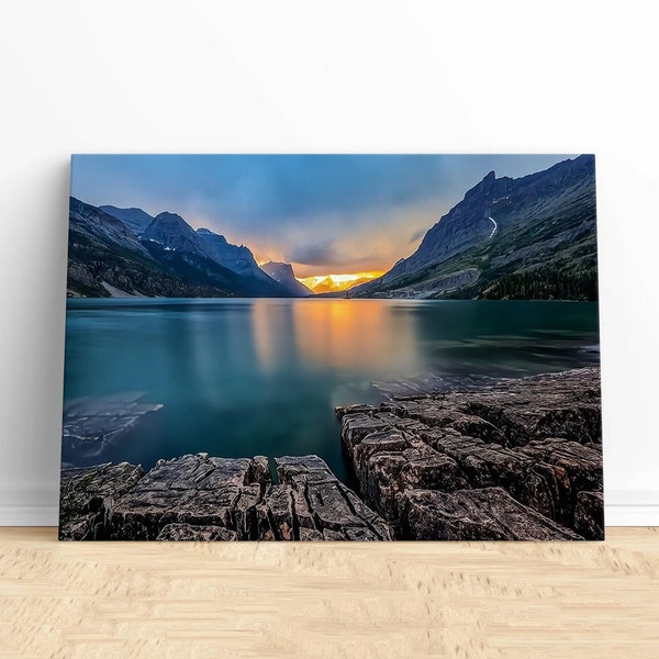 Mountain Lake Canvas Art,Alpine Lake Prints At Sunset,Outdoor Wall Art,Home Decor,Lake View Art,Charming Canvas