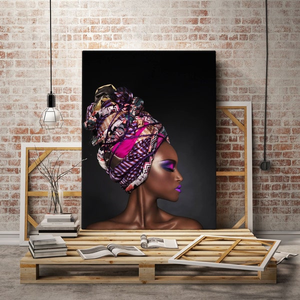 African Lady，Modern African Woman Painting Wall Art Poster Home Decoration For Living Room,Ethnic Ladies Art, African Woman Print on Canvas