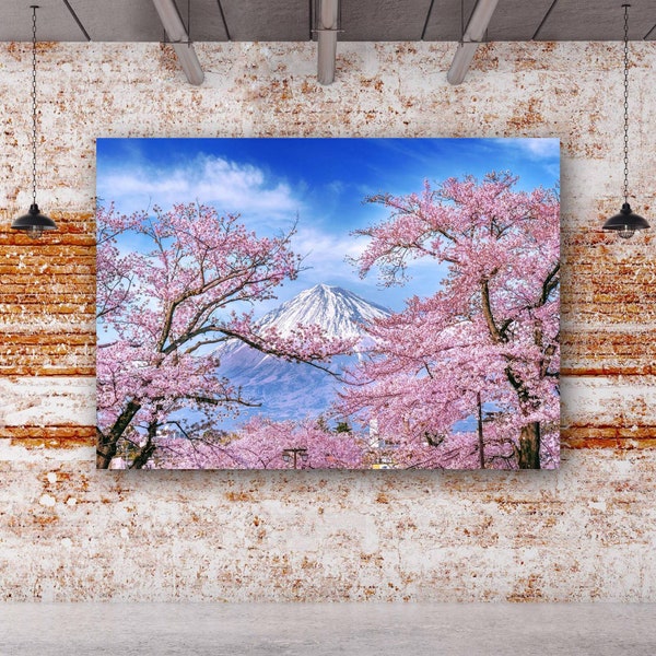 Japanese Flowering Cherry Blossom Canvas Wall Art Painting,Canvas Wall Decoration, Mount Fuji Painting Poster, Family Living Room Decoration