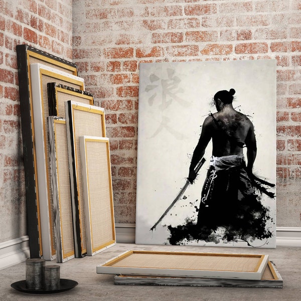 Samouraï avec Katana Sword Canvas Wall Art Painting,toile Décoration murale,épée Samurai Art,Affiches japonaises,Art mural de salon,Décoration intérieure