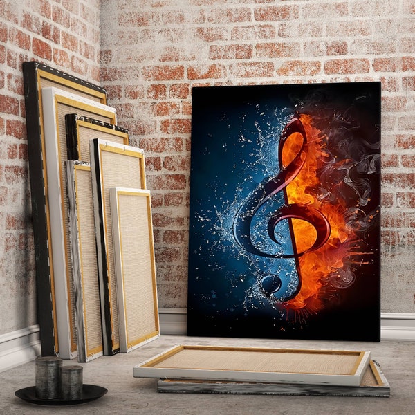 water and fire canvas wall painting, music note painting decoration, music wall art, decor painting for dance studio, large wall art