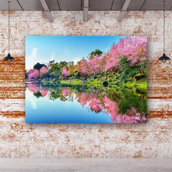 Japanese Spring Cherry Blossom Canvas Wall Art Painting,Canvas Wall Decoration,landscape Posters,family Wall Painting,living Room Decoration
