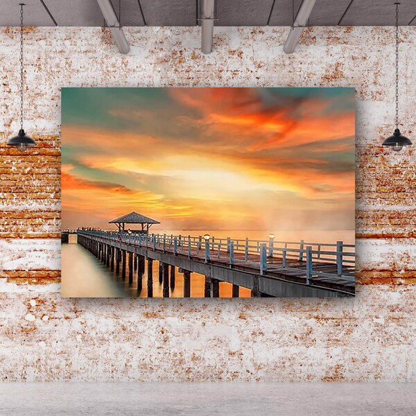 Bridge Sunset Canvas Wall Art Painting, Sunset Canvas Wall Art, Landscape Canvas Printing, Wall Decoration, Modern Home Decoration