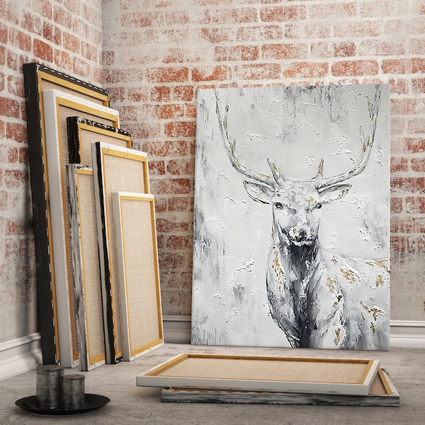 Deer Artwork Large deer canvas wall art, interesting animal prints, wildlife paintings, deer wall decorations, abstract works of art