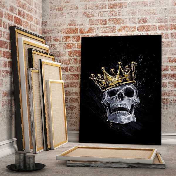 Skull King Canvas Wall Art Painting, Canvas Wall Art, Black And Gold Art Canvas Posters, Skull Wall Art, Home Decor