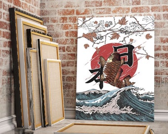 Koi Fish Canvas Wall Art Decoration, Canvas Wall Painting, Japanese Art, Koi Fish Posters, Living Room Wall Art, Home Decoration