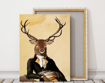 Wildlife Prints Deer head Portrait Painting,deer art,deer wall art,Deer canvas art,art prints on canvas,deer portrait,Large wall decor