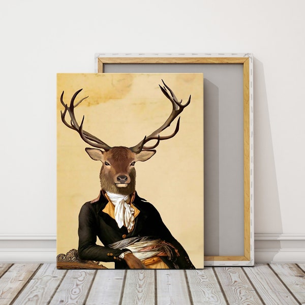 Wildlife Prints Deer head Portrait Painting,deer art,deer wall art,Deer canvas art,art prints on canvas,deer portrait,Large wall decor