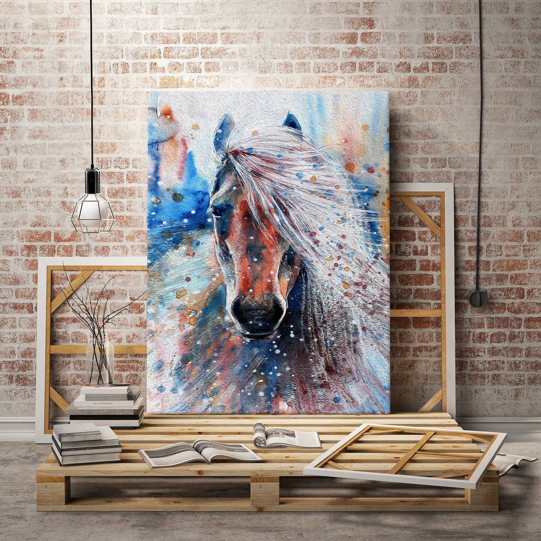 Colorful Horse Canvas Painting Horse Wall Decor White Horse Etsy