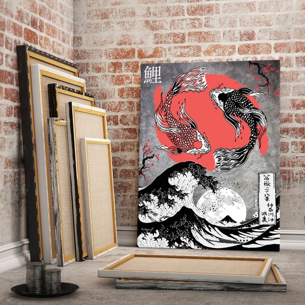 1 Piece Asian And Japanese Art Fish Paintings Home Decor Canvas Poster Wall Artwork For Living Room Modular Hd Prints Pictures Frame