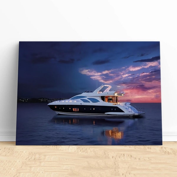 Yacht Canvas Wall Art,Yacht Wall Decor,Coastal Vibes And Nautical Inspired Design Paintings,Ocean Artwork,Serene Coastal Scenery