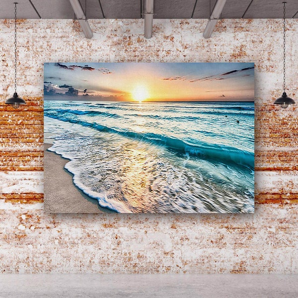 Beach Ocean White Sand Sunset Canvas Wall Art Painting, Canvas Wall Art, Beach Landscape Posters, Wall Decoration, Modern Home Decor