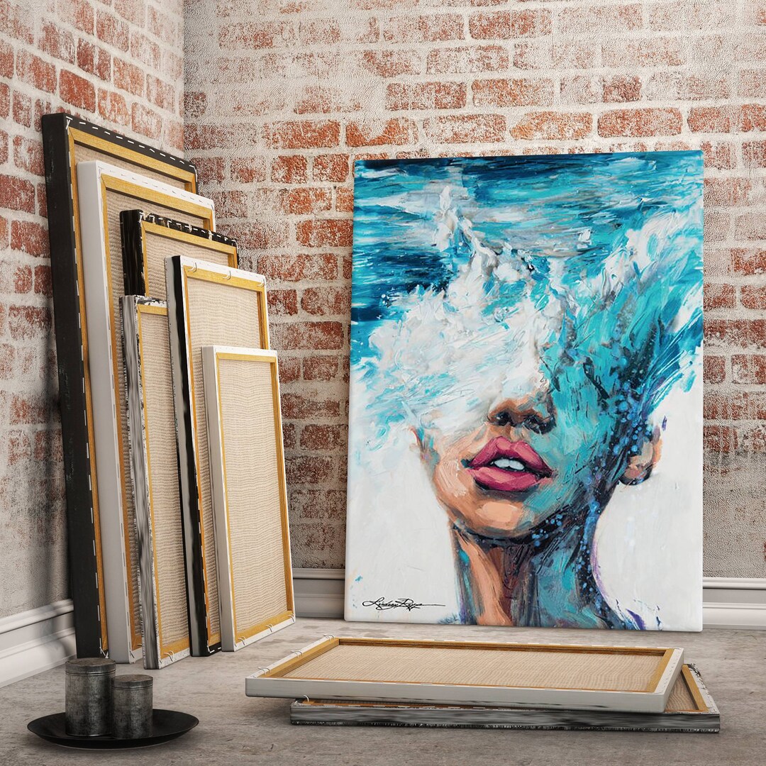 Blue Girl Portrait Art Painting Wall Blue Wall Art Abstract Etsy