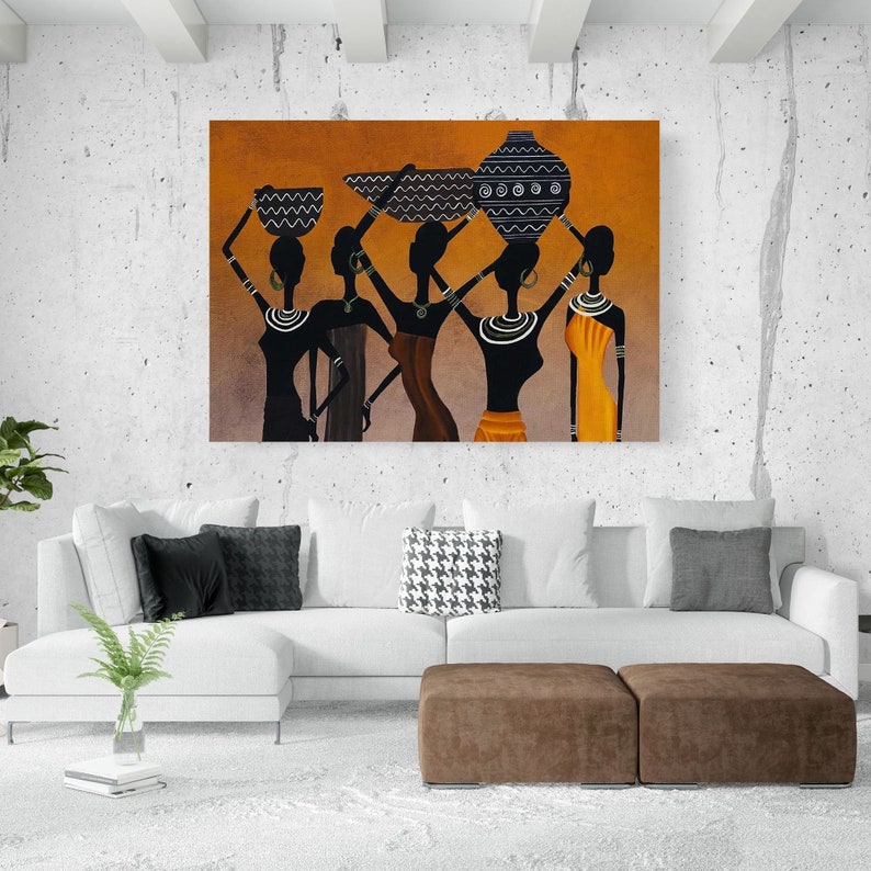 African Traditional Women's Canvas Wall Art Painting, Canvas Wall Art