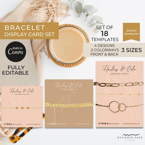 Bewerkbare displaykaartsjabloon armband Canva, sjabloon afdrukbare armbandlabelkaarten, displaylabels sieraden, armbandkaart, armbandhouder