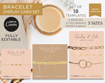 Modèle de carte de présentation de bracelet modifiable Canva, modèle de cartes d'étiquettes de bracelet imprimable, étiquettes de présentation de bijoux, carte de bracelet, support de bracelet