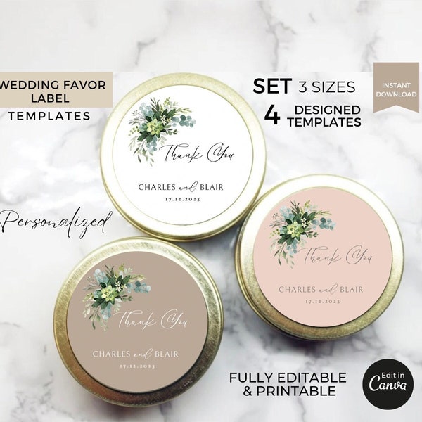 Custom Candle Wedding Favor Label Template Canva, Editable Candle Tin Label Stickers, Printable Label, Personalized Guest Favors Giveaway