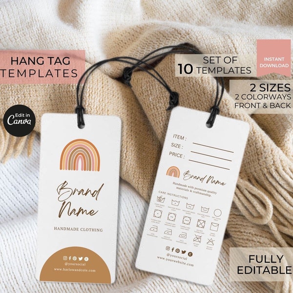 Printable Hangtags Template Canva, Editable Clothing Care Label Tags, Fashion Store Price Tag, Custom Thank You Card, Wash Instruction Guide