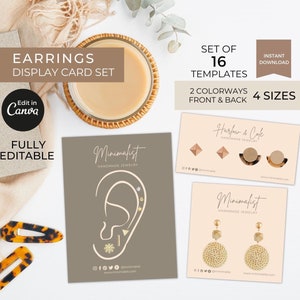 Editable Earrings Display Card Template Canva, Printable Earrings Label Cards Template Set, Earrings Holder, Earring Studs, Boho Minimalist