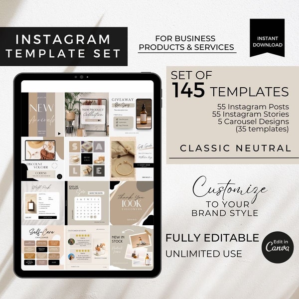 EditabIe Instagram Template Canva, Instagram Post, Instagram Story Highlight, Social Media Templates for Business Products, Tiktok Templates