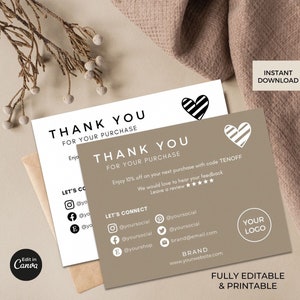 Thank You Card Template Editable Canva, Printable Thank You Cards, Modern Business Card, Hang Tags, Brand Logo Design, Custom Product Labels