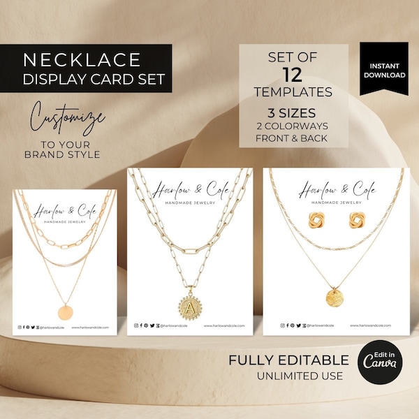 Necklace Display Card Template Set, Printable Necklace Cards Logo Template, Jewelry Display, Earrings Card, Necklace Holder, Canva Template