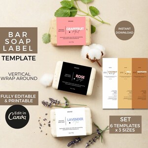 Modello di etichetta per sapone moderno modificabile, etichette per saponette stampabili, design di etichette avvolgenti, etichette adesive per prodotti da bagno e corpo, modello Canva