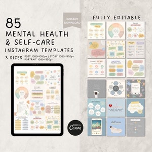 Geestelijke gezondheid Instagram-sjablonen Canva, Tiktok-sjabloon voor sociale media bewerkbaar, Instagram-sjabloon therapeut, zelfzorgtherapie, mindfulness