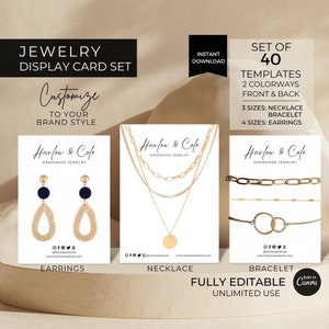 Editable Jewelry Display Card Template Canva, Printable Earrings Display Cards, Custom Necklace Holder, Bracelet Display Label Cards Set