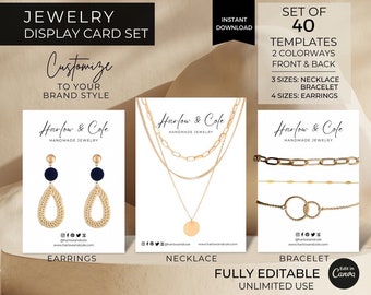 Editable Jewelry Display Card Template Canva, Printable Earrings Display  Cards Set, Aesthetic Necklace Holder, Bracelet Label Tags Template 