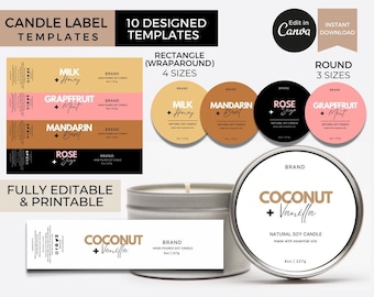 Candle Tin Label Template Editable, Modern Candle Labels Stickers, Printable Candle Round Label Canva Template, Candle Jar Labels Packaging