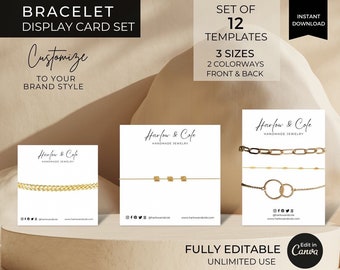 Bracelet Display Card Template Set, Printable Bracelet Cards Logo Template, Jewelry Display, Bracelet Card, Bracelet Holder, Canva Template