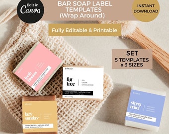 Bar Soap Label Template: Wraparound Design, Editable in Canva (Digital Download)