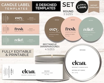 Candle Label Template Round Editable, Modern Candle Labels Stickers, Printable Candle Tin Label Canva Template, Candle Jar Labels Aesthetic